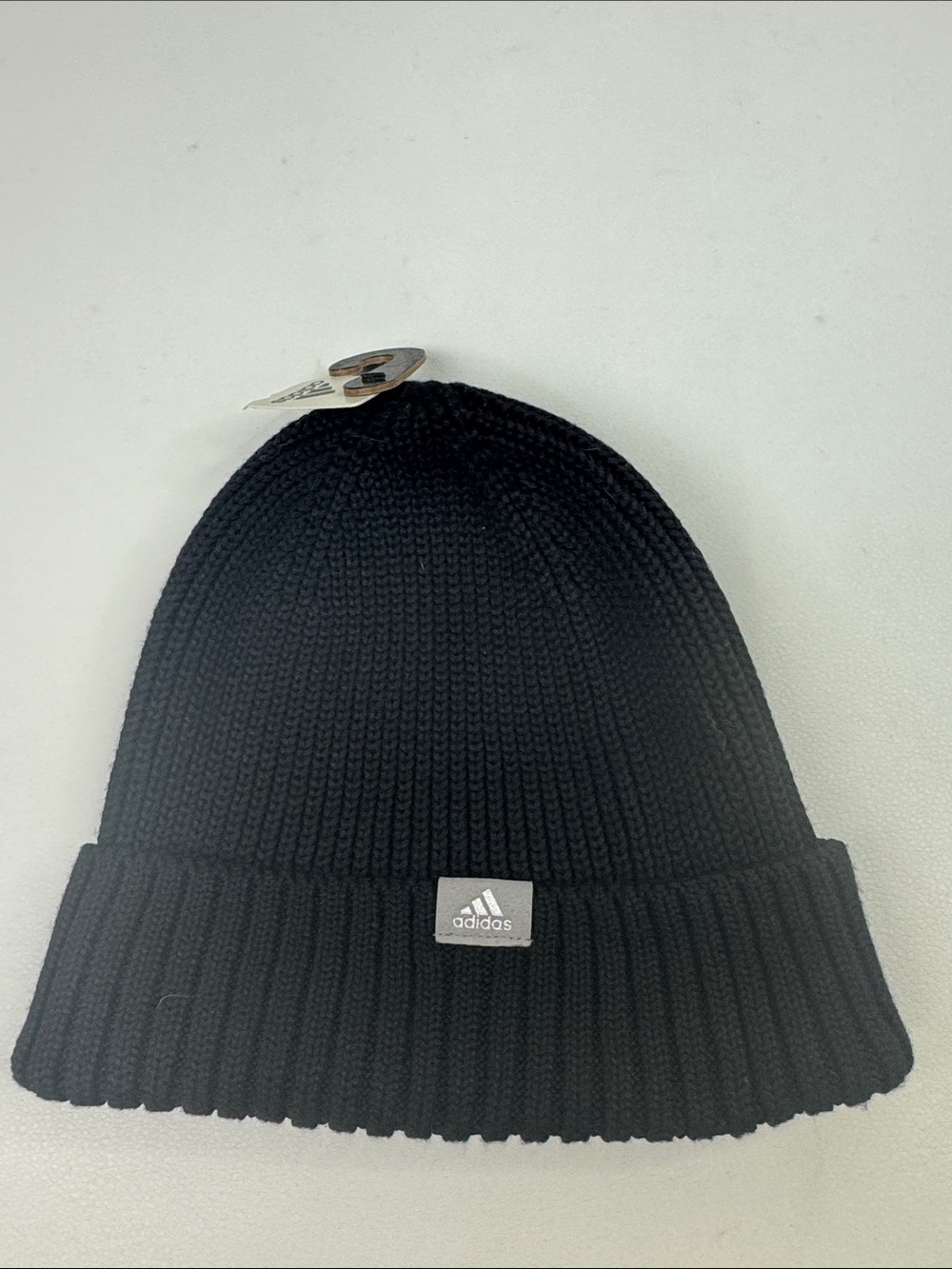 adidas Black Ribbed Cuff Beanie knit hat fold over One Size NEW NWT